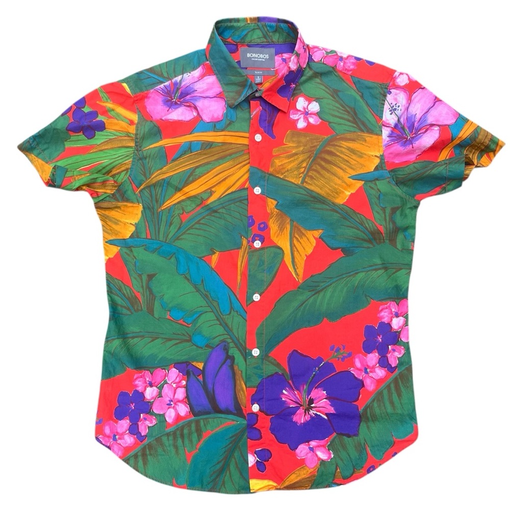 NWOT 🌴 Bonobos Floral Tropical 100% Cotton  Colorful Slim Fit Men's Shirt S